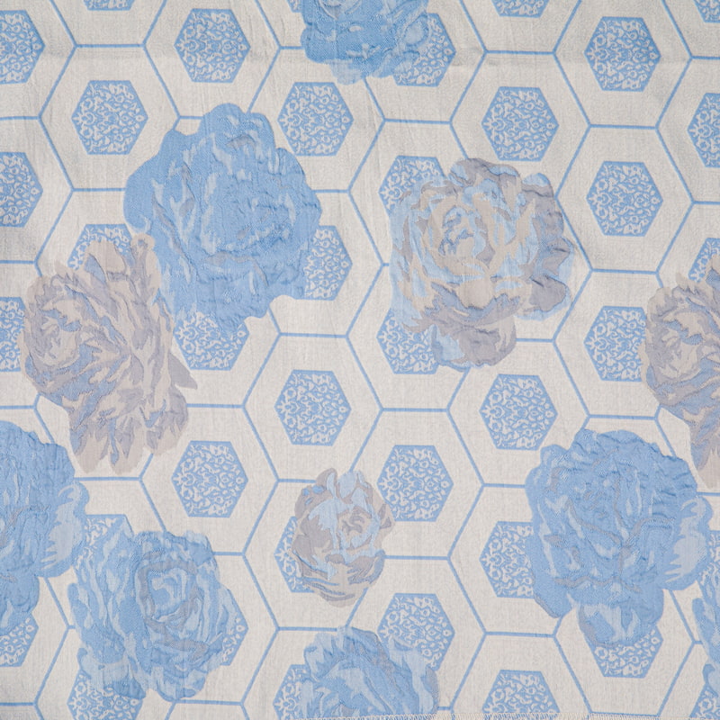 XY7675 Nueva tela con estampado de rosas con fondo hexagonal, tela jacquard ecológica de poliéster reciclado